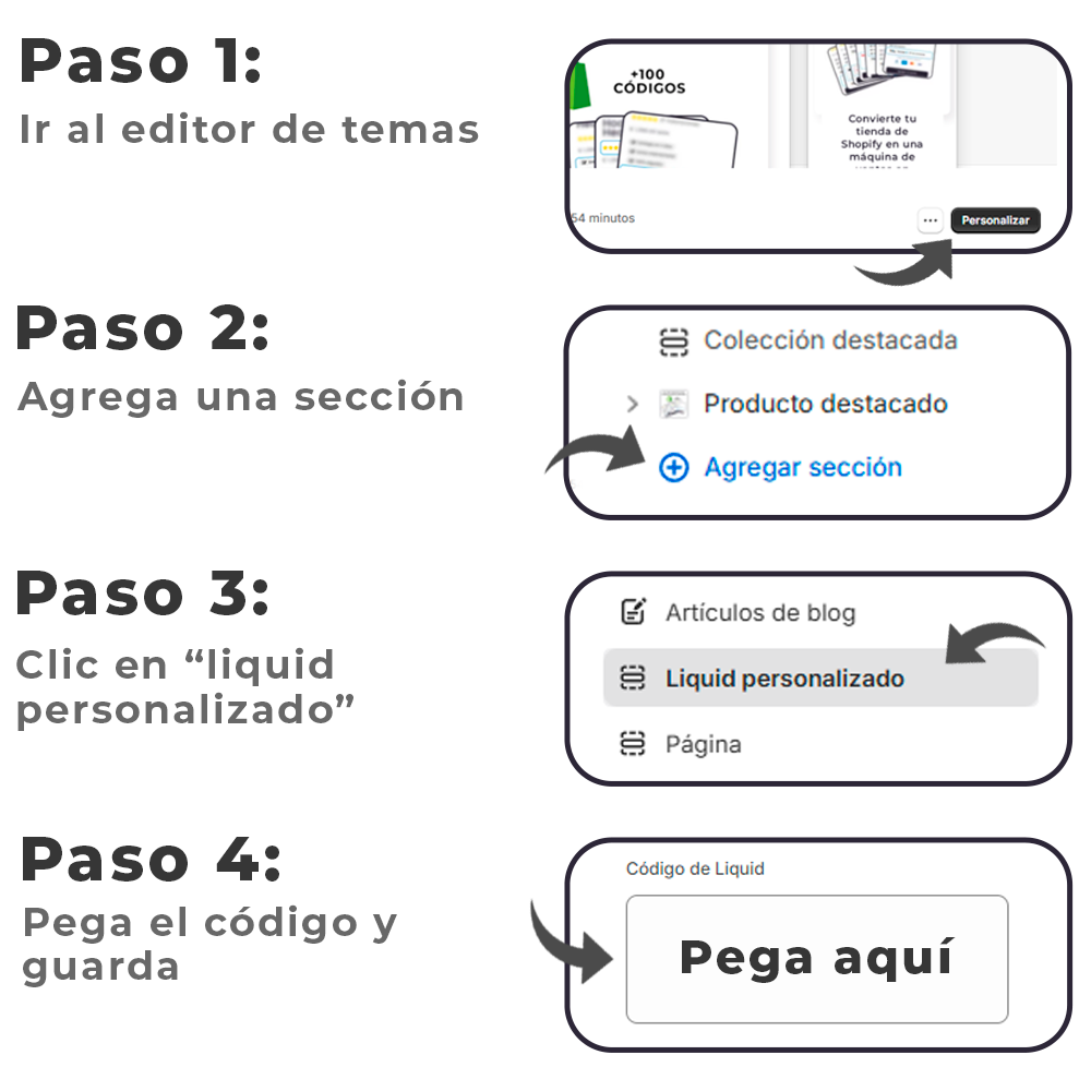 Paquete +100 códigos liquid para shopify